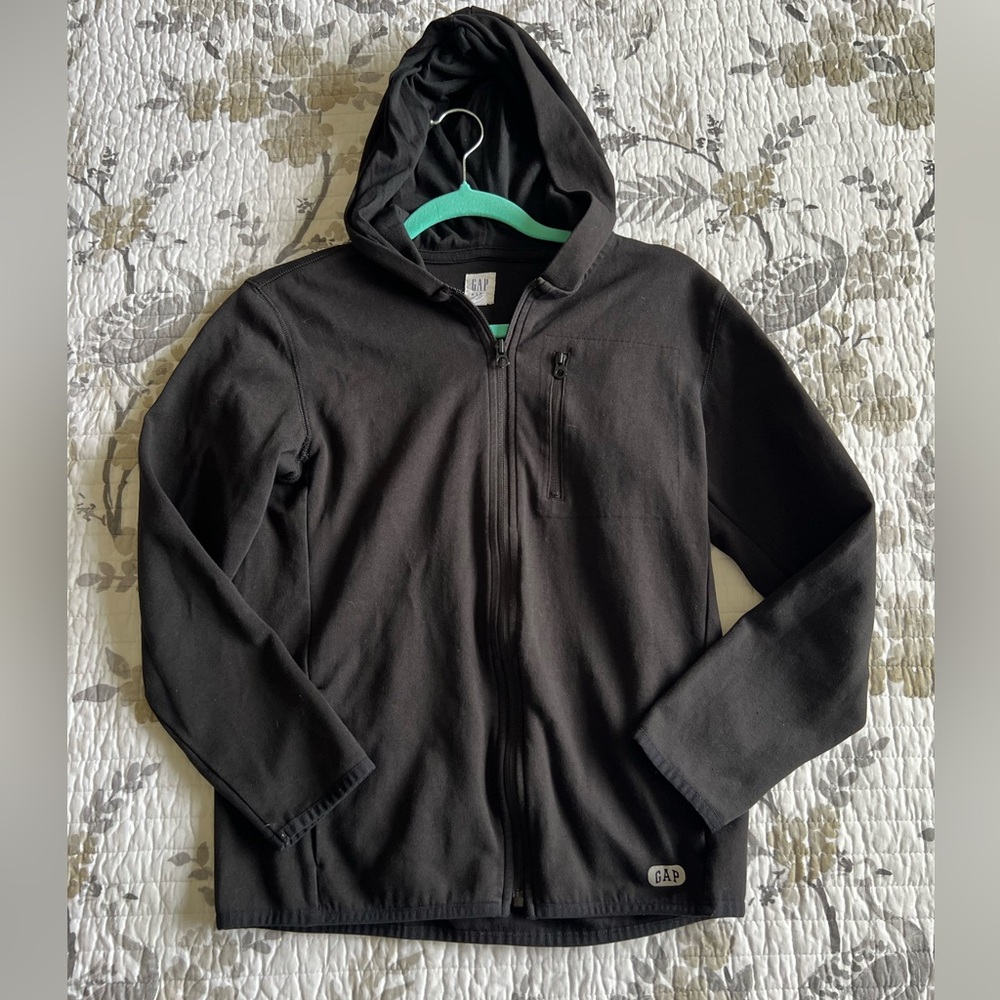 GAP Kids Fit Tech Zippered Hooded Jacket in True Black • XXL